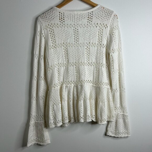 Pilcro Cardigan Sweater Sz Sm Crochet White Pointelle Peplum Bell Sleeve Boho - Picture 5 of 10